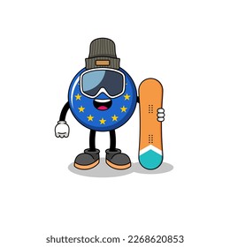 Mascot cartoon of europe flag snowboard player , character design