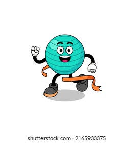 Mascot cartoon of exercise ball running on finish line , character design