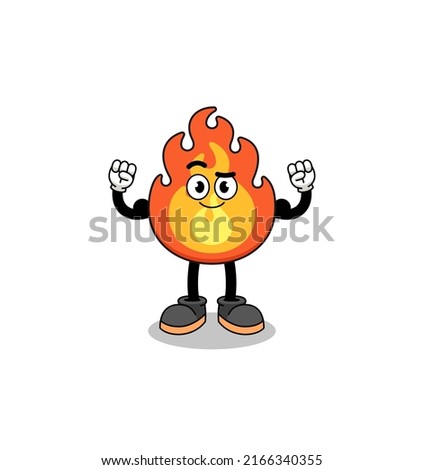 Mascot cartoon of fire posing with muscle , character design