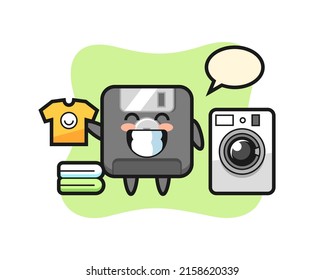 Mascot cartoon of floppy disk with washing machine , cute style design for t shirt, sticker, logo element