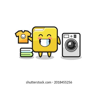 Mascot cartoon of folder with washing machine , cute style design for t shirt, sticker, logo element