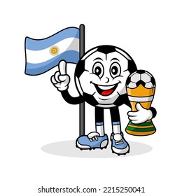 Mascot cartoon football argentina flag with trophy winner