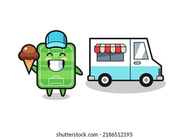Mascot cartoon of football field with ice cream truck , cute style design for t shirt, sticker, logo element