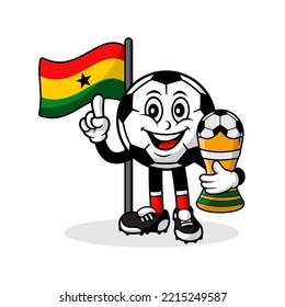 Mascot cartoon football ghana flag with trophy winner