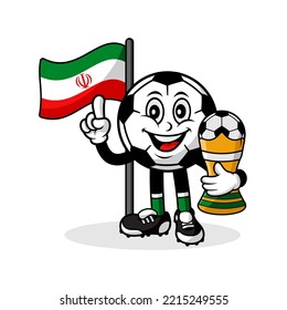 Mascot cartoon football iran flag with trophy winner
