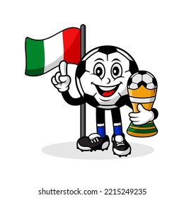 Mascot Cartoon Football Italy Flag With Trophy Winner