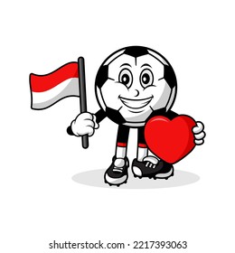 Mascot cartoon football love indonesian flag design