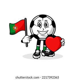 Mascot cartoon football love portugal flag design