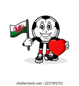 Mascot cartoon football love wales flag design