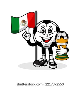 Mascot cartoon football mexico flag with trophy winner