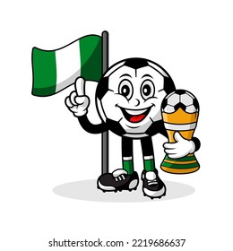 Mascot cartoon football nigeria flag with trophy winner