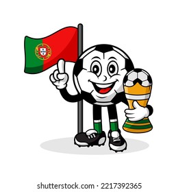 Mascot cartoon football portugal flag with trophy winner