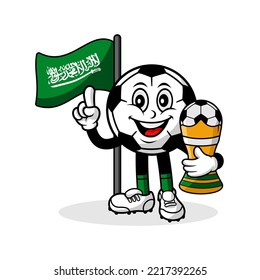 Mascot cartoon football saudi arabia flag with trophy winner