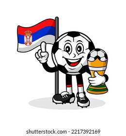 Mascot Cartoon Football Serbia Flag With Trophy Winner