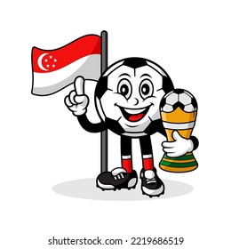 Mascot cartoon football singapore flag with trophy winner