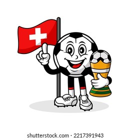 Mascot cartoon football switzerland flag with trophy winner