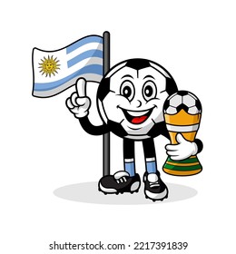 Mascot cartoon football uruguay flag with trophy winner