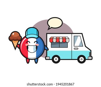 Mascot cartoon of france flag badge with ice cream truck