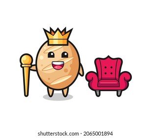 Mascot cartoon of french bread as a king , cute design