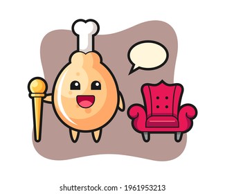 Mascot cartoon of fried chicken as a king, cute style design for t shirt, sticker, logo element