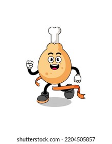 Mascot cartoon of fried chicken running on finish line , character design