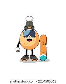 Mascot cartoon of fried chicken snowboard player , character design