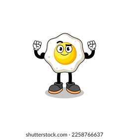 Mascot cartoon of fried egg posing with muscle , character design