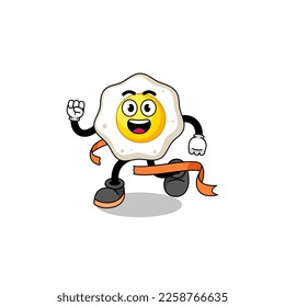 Mascot cartoon of fried egg running on finish line , character design