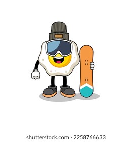 Mascot cartoon of fried egg snowboard player , character design