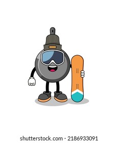Mascot cartoon of frying pan snowboard player , character design