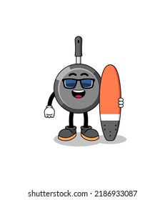 Mascot cartoon of frying pan as a surfer , character design