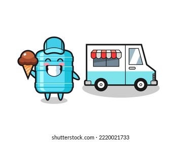 Mascot cartoon of gallon water bottle with ice cream truck , cute design