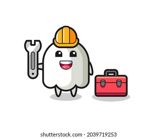 Mascot cartoon of ghost as a mechanic , cute style design for t shirt, sticker, logo element