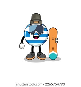 Mascot cartoon of greece flag snowboard player , character design