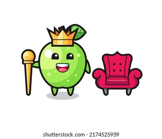 Mascot cartoon of green apple as a king , cute style design for t shirt, sticker, logo element