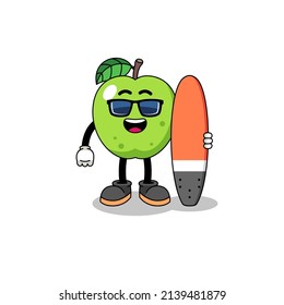 Mascot cartoon of green apple as a surfer , character design