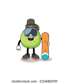 Mascot cartoon of guava snowboard player , character design