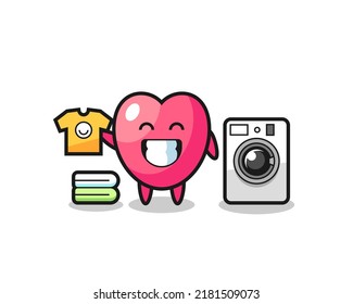 Mascot cartoon of heart symbol with washing machine , cute style design for t shirt, sticker, logo element