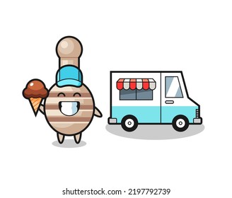 Mascot cartoon of honey dipper with ice cream truck , cute design