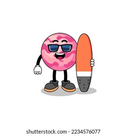 Mascot cartoon of ice cream scoop as a surfer , character design