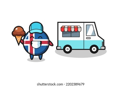 Mascot cartoon of iceland flag with ice cream truck , cute design