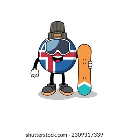 Mascot cartoon of iceland flag snowboard player , character design