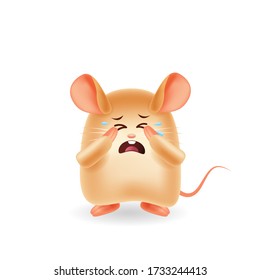 Mascot cartoon illustration. Mouse crying. isolated background. Premium Vector