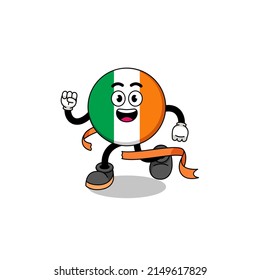 Mascot-Cartoon mit ireland Flagge, die auf der Ziellinie läuft, Charakterdesign