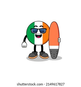 Mascot cartoon of ireland flag as a surfer , character design