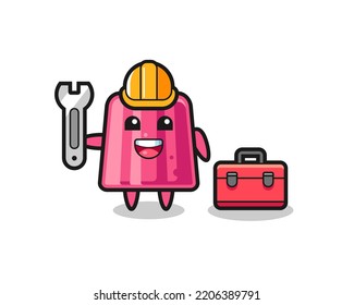 Mascot cartoon of jelly as a mechanic , cute design