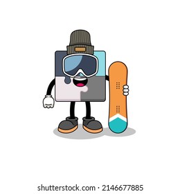 Mascot cartoon of jigsaw puzzle snowboard player , character design