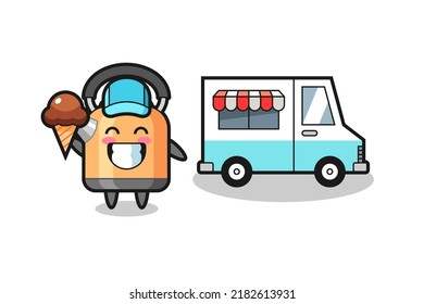 Mascot cartoon of kettle with ice cream truck , cute style design for t shirt, sticker, logo element