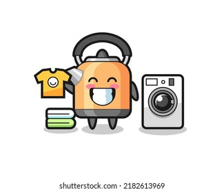 Mascot cartoon of kettle with washing machine , cute style design for t shirt, sticker, logo element