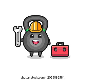 Mascot cartoon of kettlebell as a mechanic , cute style design for t shirt, sticker, logo element